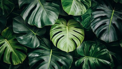 Fototapeta premium Tropical Green Plants Pattern with Intricate Textures and Natural Forest Vibes for Design Ideas