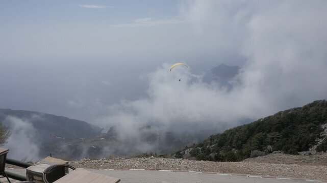 para gliders on a hill getting ready and fly babadag fethiye turkey