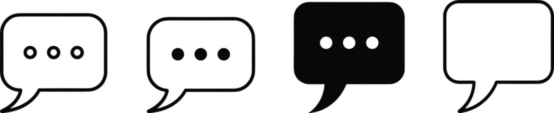 Typing chat bubble icon set, message loading symbols, communication waiting concept, minimalist design, modern vector illustration for messaging and conversation interfaces