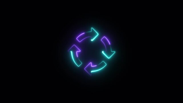 Abstract beautiful arrow-circle icon, neon refresh and recycle icon video. 4K animation includes reject, render, renewable, repeat, reset.