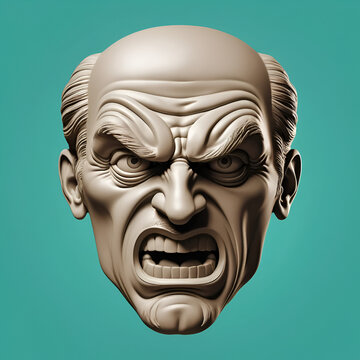 A distorted face its features twisted in rage molded and sculpted from clay as a way to externalize and release anger.. Vector illustration