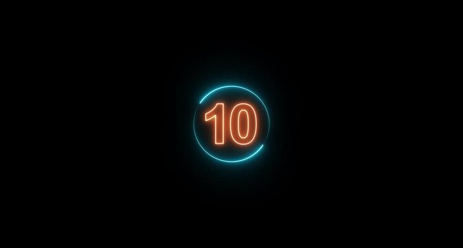 15 to 1 second minimalist modern digital countdown timer cyan and red neon light on black background, Countdown 15 seconds simple timer technology animation.