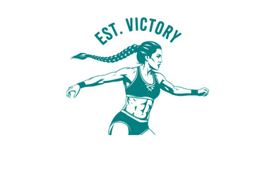 Obraz premium Women's Wrestler Long Braid Swing Action Silhouette, Professional Athlete EST Victory Vector Sticker, Female Empowerment Sports Icon