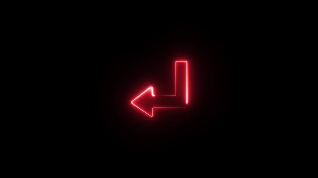 Bright neon colored up-left arrow icon animation on black background, bright neon line icon and up-down arrows. 4K animation