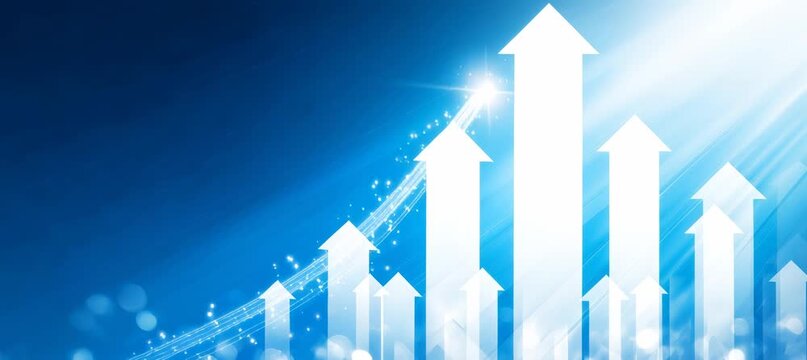 Upward business performance arrow growth. Generative video AI technology.	
