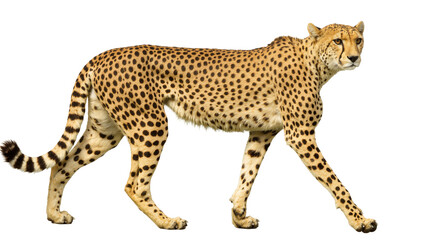 Isolated African cheetah walking with elegant posture, a majestic big cat with spotted fur © Aline