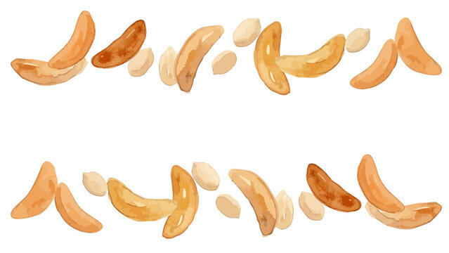 Watercolor-style crunchy Kaki no Tane, Japanese rice crackers, soy sauce flavor snack　水彩　柿の種　ピーナッツ