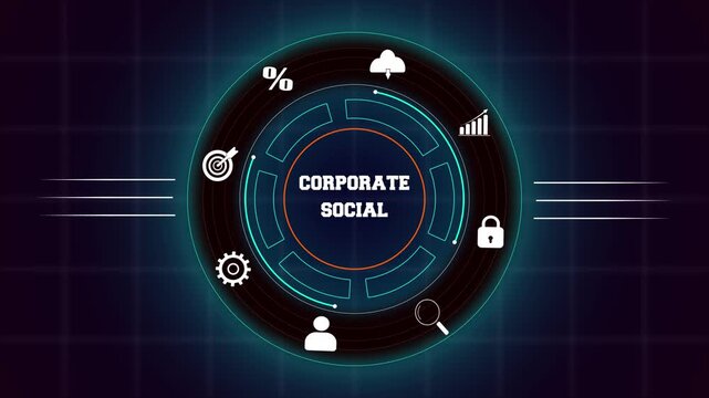 Professional corporate social responsibility concept with hud animation featuring digital interface icons for business ethics