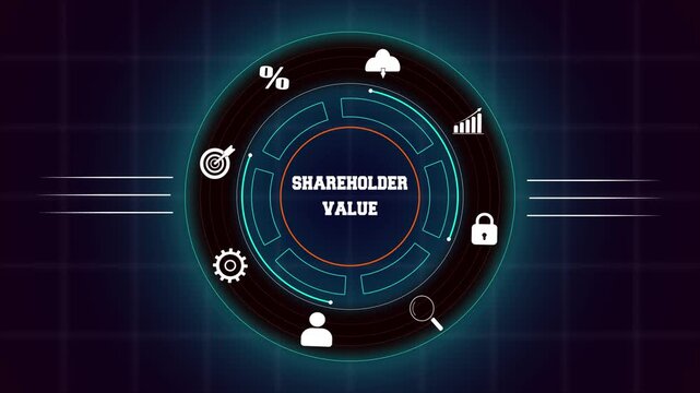 Corporate shareholder value and financial investment with hud animation featuring digital interface icons for business