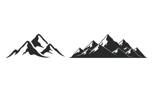Mountain range silhouette icon set outdoor adventure symbol for travel and exploration brand