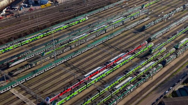 Railway Depot Aerial View Train Yard Infrastructure Milan Italy