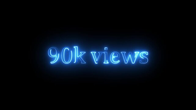 Glowing neon blue 90k text animation on black background. 90k Followers, 90k views, 90k subscribers.90k Celebrating our Community. Digital Milestone Number Design for Online Subscribers Achievement,