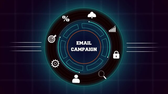 Professional email campaign and digital newsletter marketing with hud animation featuring digital interface icons
