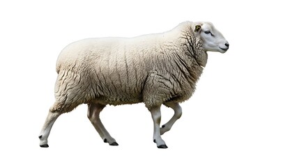 Obraz premium A white sheep walking on transparent background