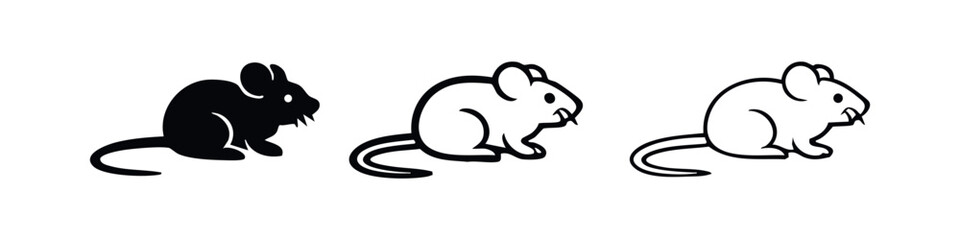 Naklejka na ściany i meble Cute Mouse or Rat Animal Icons Set. Rodent Mammal Symbol in Solid and Outline Styles.
