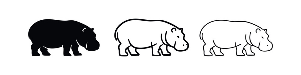 Obraz premium Hippopotamus icon set in different styles.