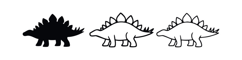 Stegosaurus dinosaur icon set in different styles. © liubomir118809