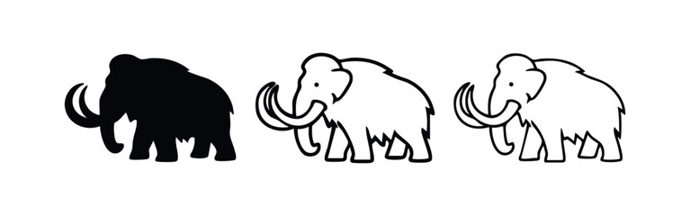 Fototapeta premium Woolly mammoth icon set in different styles.