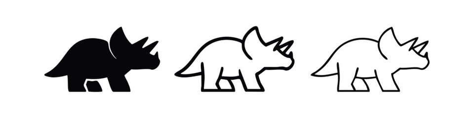 Simple Triceratops dinosaur icon set in black and outline variations for graphic design © liubomir118809