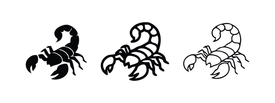 Scorpion icon set in different styles.