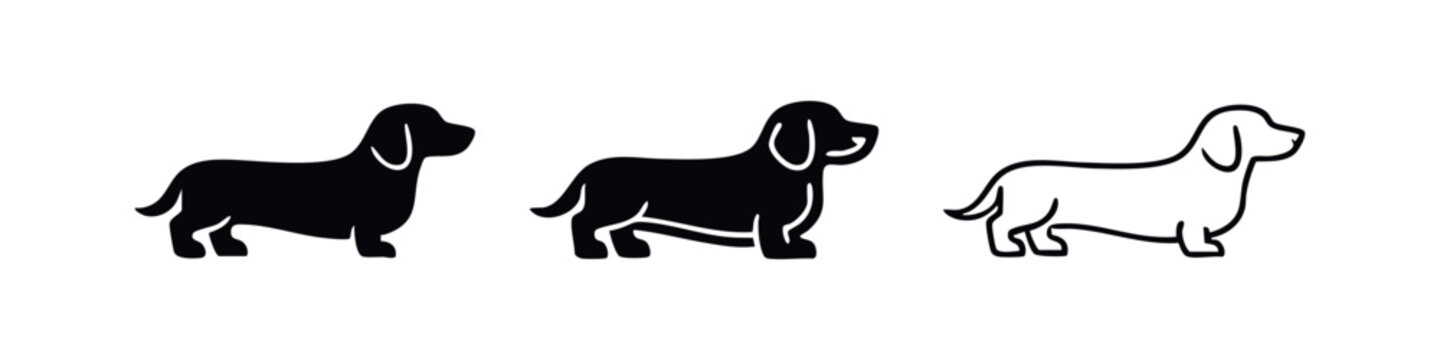 Minimalist Dachshund Dog Icons with Solid and Thin Line Styles, Profile View