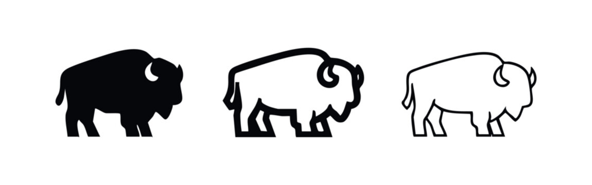 Bison / American Buffalo Icon Set - Black and White Vector Illustration