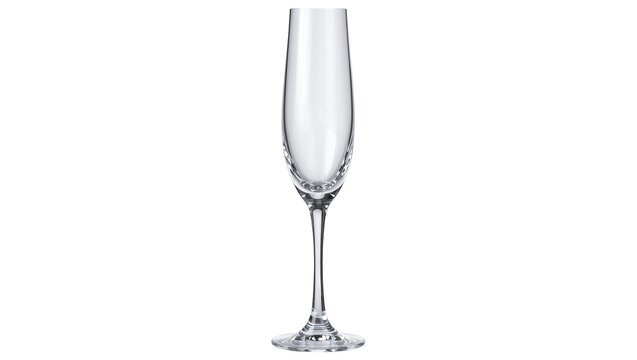 Isolated elegant empty champagne flute glass for sparkling wine or prosecco drink
