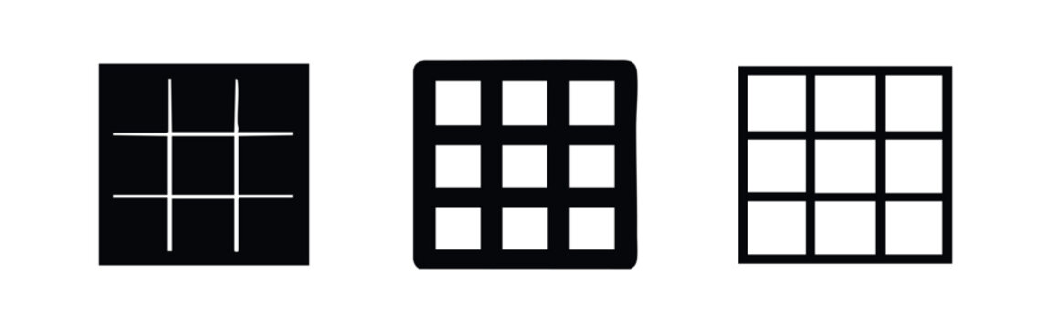 Tic-Tac-Toe Game or 3x3 Grid Layout Icon Set