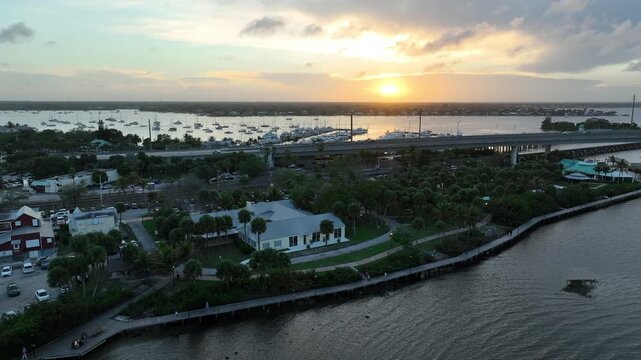 Aerial sunset view of The Flagler at Stuart venue in Florida.