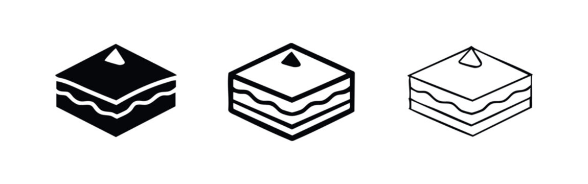 Isometric layered Baklava dessert icons. Sweet pastry vector symbols for food menus and confectionery apps