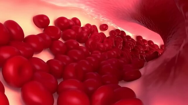 Vibrant Animated Scene Illustrating Dense Flow Of Erythrocytes Within Blood Vessels For Medical Education