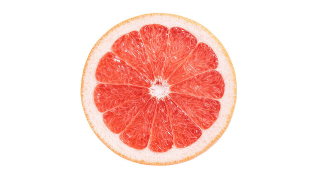 Isolated ripe pink grapefruit slice showing juicy vibrant texture and healthy organic fruit