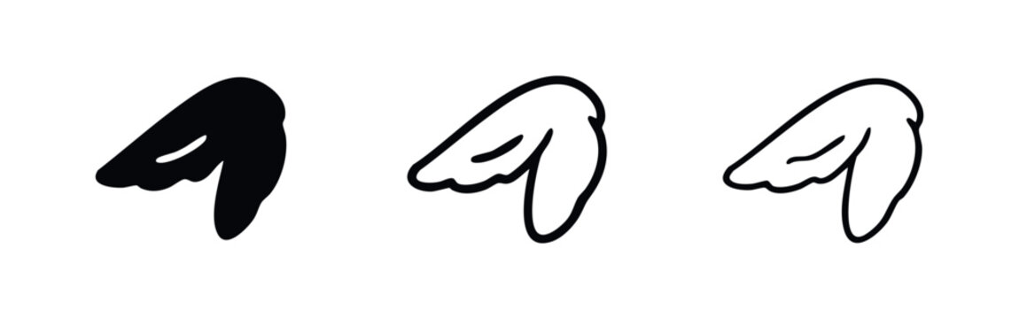 Chicken wing icon set. Fried chicken wing symbol in different styles. Food and snack concept.