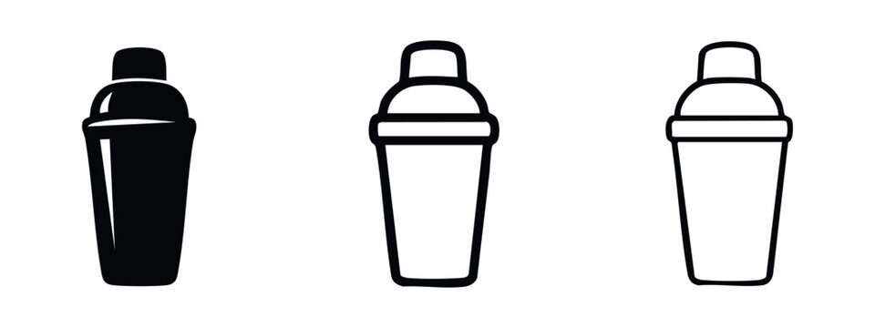 Bar Shaker Vector Icon Set: Bartender Equipment for Drink Preparation in Multiple Styles
