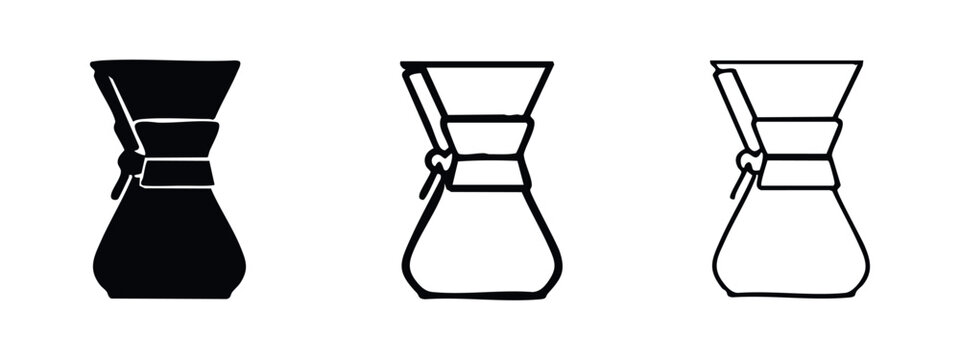 Chemex Coffee Maker Icon Set for Pour-Over Coffee Brewing