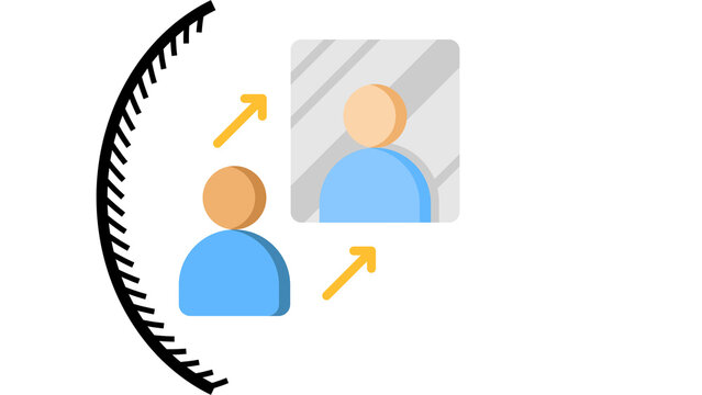 Physics Illustration of a Concave Mirror creating an Enlarged Virtual Image of a Person