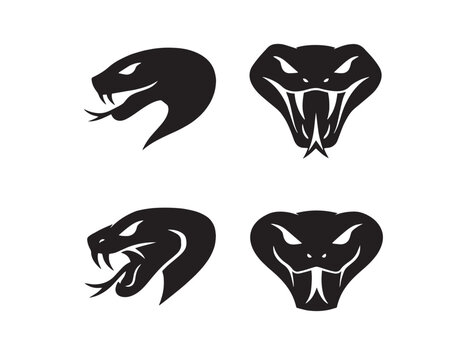 Black Mamba Snake Head Vector Set, aggressive viper serpent logo collection, dangerous reptile animal symbol for branding and design