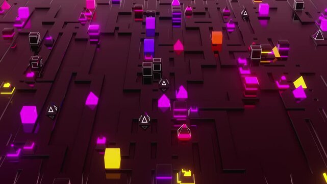 Endless loop representing systematic logic and algorithmic data flow for corporate webinars, VJ sets, high-tech club visuals,  electronic music festivals, stage screens and for LED video walls