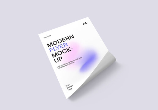 Modern A4 Flyer Mockup with Paper Curl