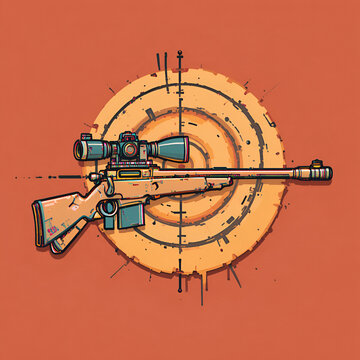 Rifle aiming at target with various sights - in trendy line style, line icons set, media, website, blog, content, web icon set, Vector illustration