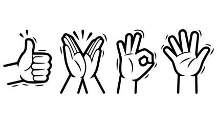 Obraz premium A collection of hand gestures thumbs up clapping ok sign and open palm