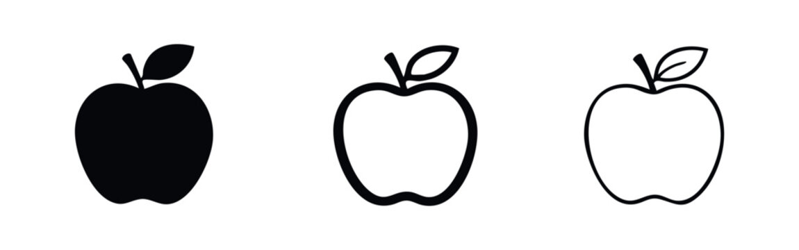Apple fruit icons set. Fresh healthy fruit in different styles, flat vector illustration.