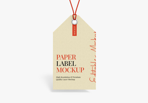 Paper Label Tag Mockup PSD with Red String