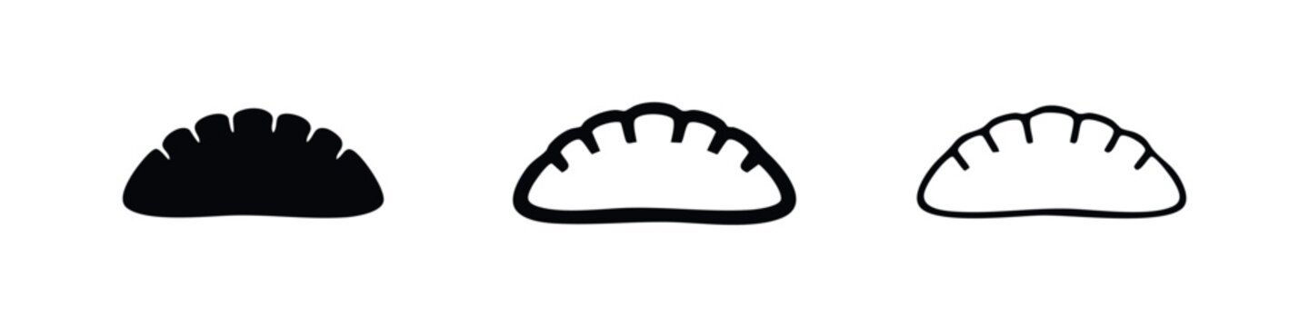 Soft-edged dumpling icon set. Asian delicacy or pastry vector illustration in solid, outline, and hand-drawn styles.