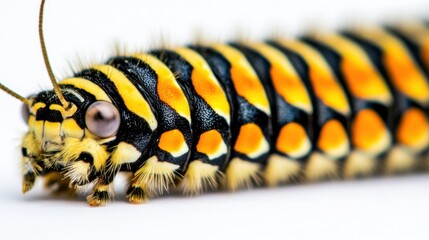 Naklejka premium Detailed Macro Shot of a Striped Caterpillar's Head