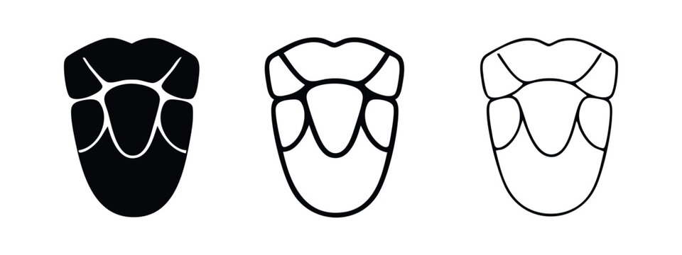 Human tongue vector icon set. Anatomical taste organ symbol in various styles.