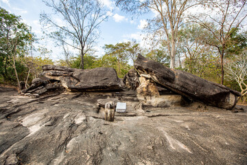 Fototapeta premium Phu Phra Bat Historical Park represents human civilization changes landscape.It has sandstone structures that have been eroded to form small large rock formations of various shapes,such as Ho Nang Usa