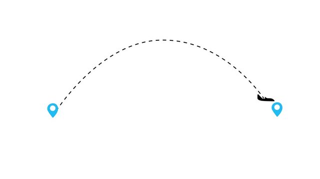 Travel around the world plane route. Plane flying on the world map leaving the trail. Route and two points on the map. airline airplane flight path.