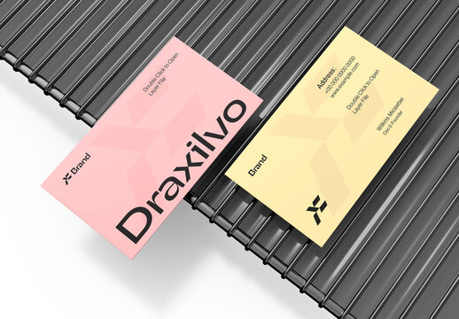 Modern Business Card Mockup on Metallic Grid Background