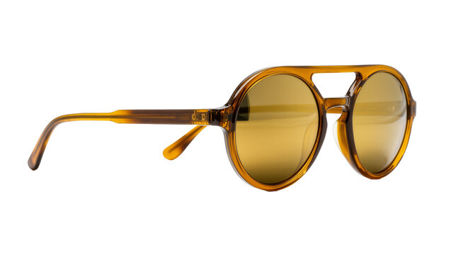 Isolated stylish brown retro aviator sunglasses with round tinted lenses and thick frames